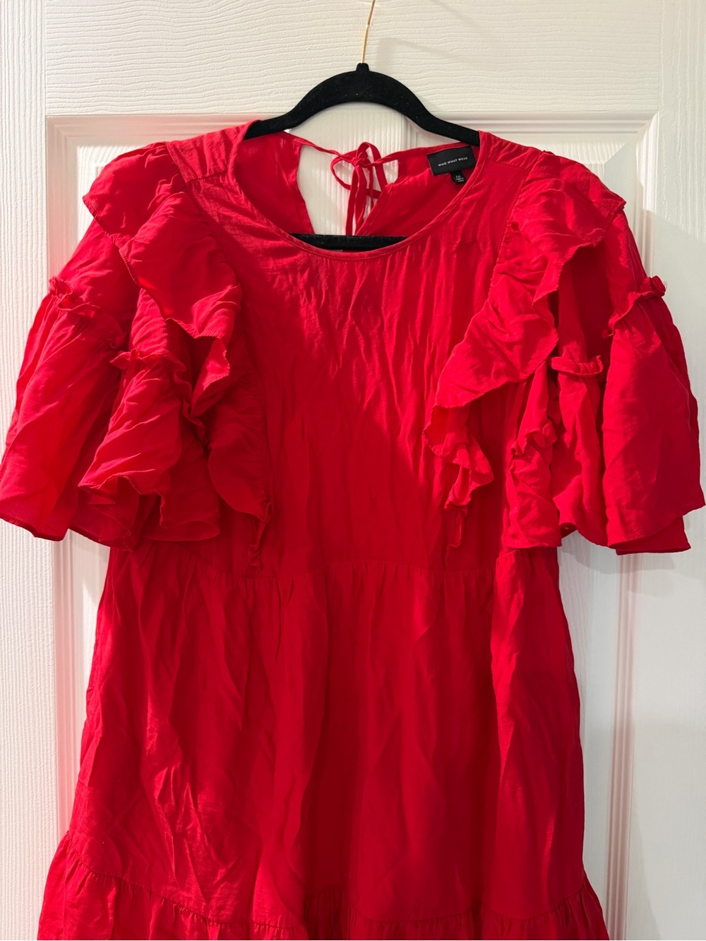 Who What Wear Red Ruffle Sleeve Dress
